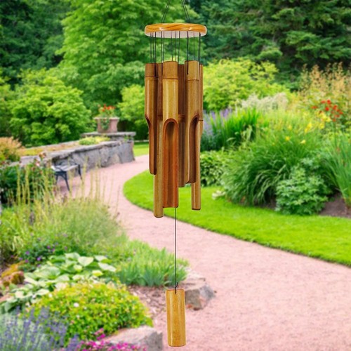 Campanas de viento de coco de bambú grandes de 28 pulgadas para exteriores, hechas a mano de madera Dee - Imagen 16 de 16