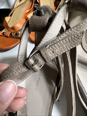Balenciaga 40 City Sandal Mid Heel Wedge Taupe Gray Brass