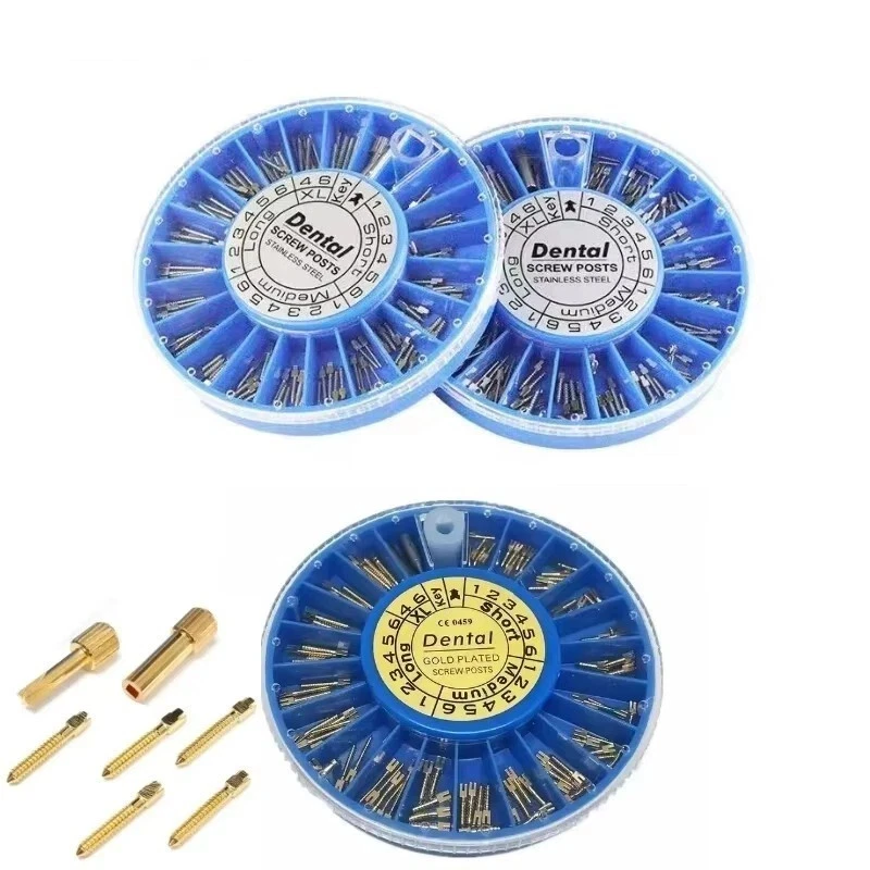 Kit de 120 piezas de postes de tornillo dental chapado en oro/plateado de titanio pasadores de conducto radicular cónicos Foto 2 de 4