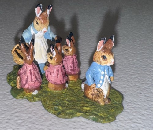 Vintage Beatrix kaltbemalte Bronze Sammlung 5 Kaninchen Österreich 2,2" & 1,3" hoch