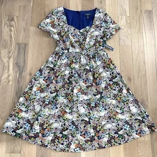 ModCloth Fit & Flare Midi Dress Size 10 Whimsical Floral Cat Print Cotton New