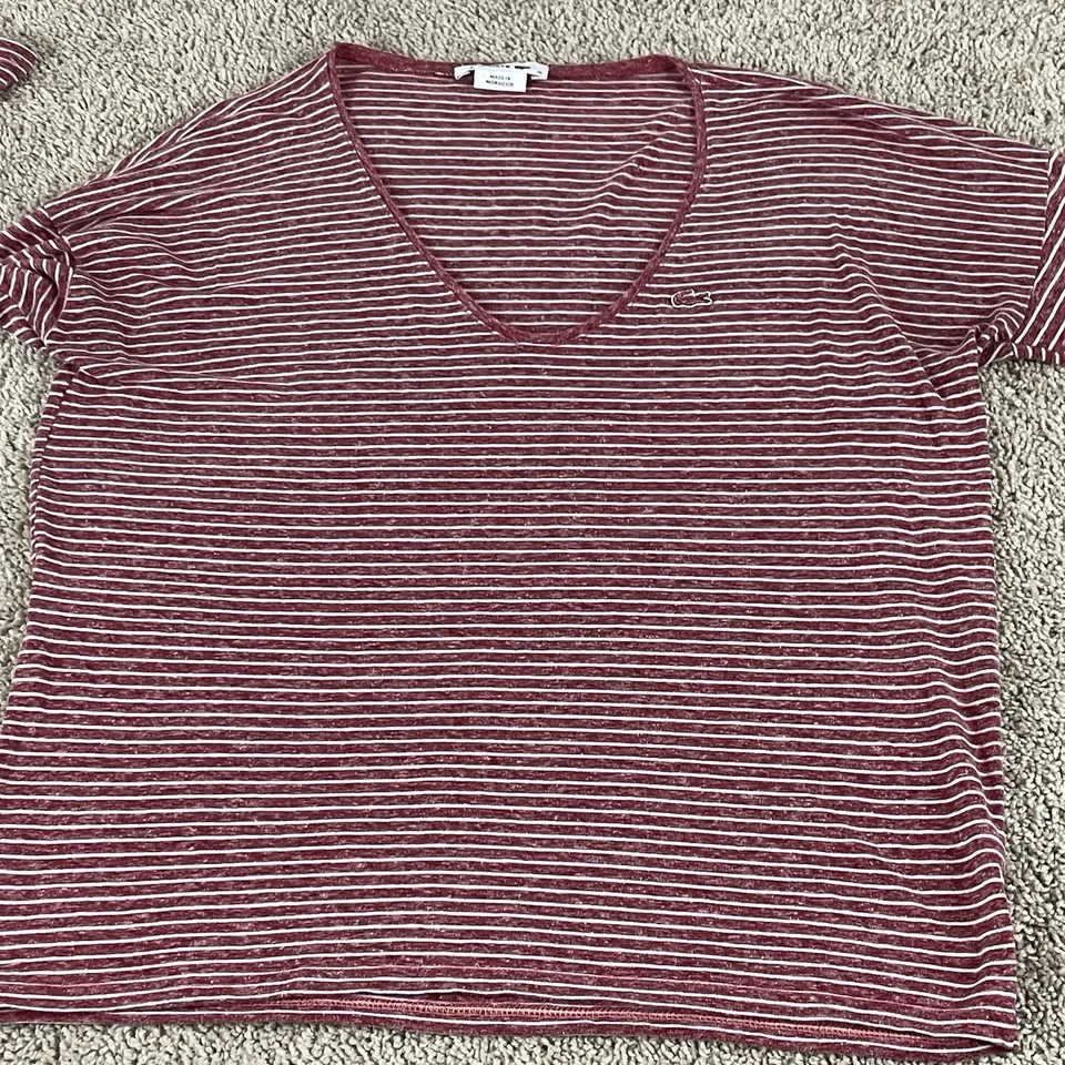 Camiseta Lacoste Larga Mujer Talla 38 Rojo y Blanco Tejido Manga Rayas E322 Foto 2 de 4