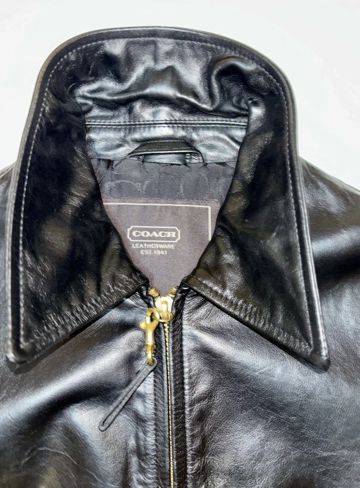 Chaqueta de Cuero Negra Coach De Colección Y2K Firma Forro en C Ajustada Moto Damas Pequeña Foto 3 de 4