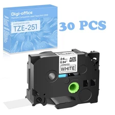 Compatible with Brother 30PK 1'' Black on White Label Tape TZ-251 TZe251 PT-E500
