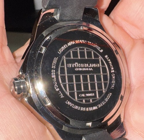 New!! Men’s Stuhrling Automatic Sport Silver Tone Black Face Black Rubber Strap - Picture 8 of 8