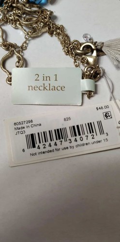 Lonna & Lilly 2 In 1 Necklace Gold Tone Blue New With Tags - Picture 2 of 3