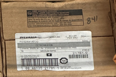 Sylvania FO32/841/ECO (30 Pack) 4ft Linear T8 Fluorescent Tubes - 4100K, 32W,...