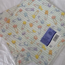 Vintage Hallmark 1993 Folded Gift Wrap Lot Of 2 New Baby Shower Safety Pins