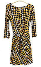 EUC Anne Klein Scoop Neck, Lg Sleeve, Shift Dress-Belt  S Yellow, Black, White