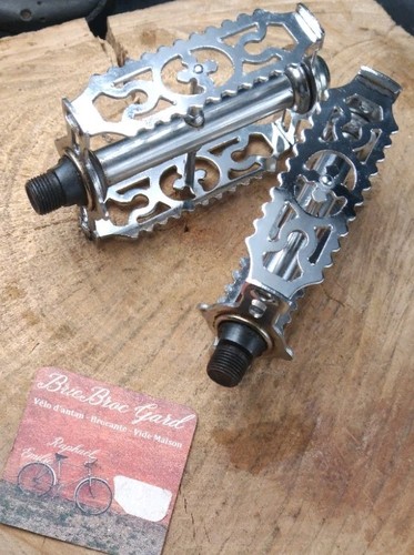 NOS Pedales Acier Ancien Velo 1940 Old bike Pedals Fr 14x125 Bici Altes Fahrrad - Picture 2 of 10