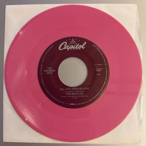 The Beatles All You Need Is Love 7" Pink Vinyl Single Capitol Records