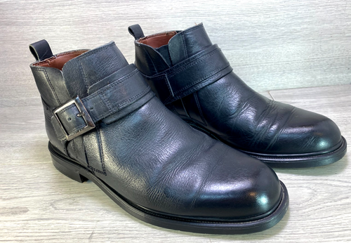 Hombres Negro Italiano Cuero Botas Inteligentes Cómodas Sin Cordones Hebilla UK 10 EU 44
