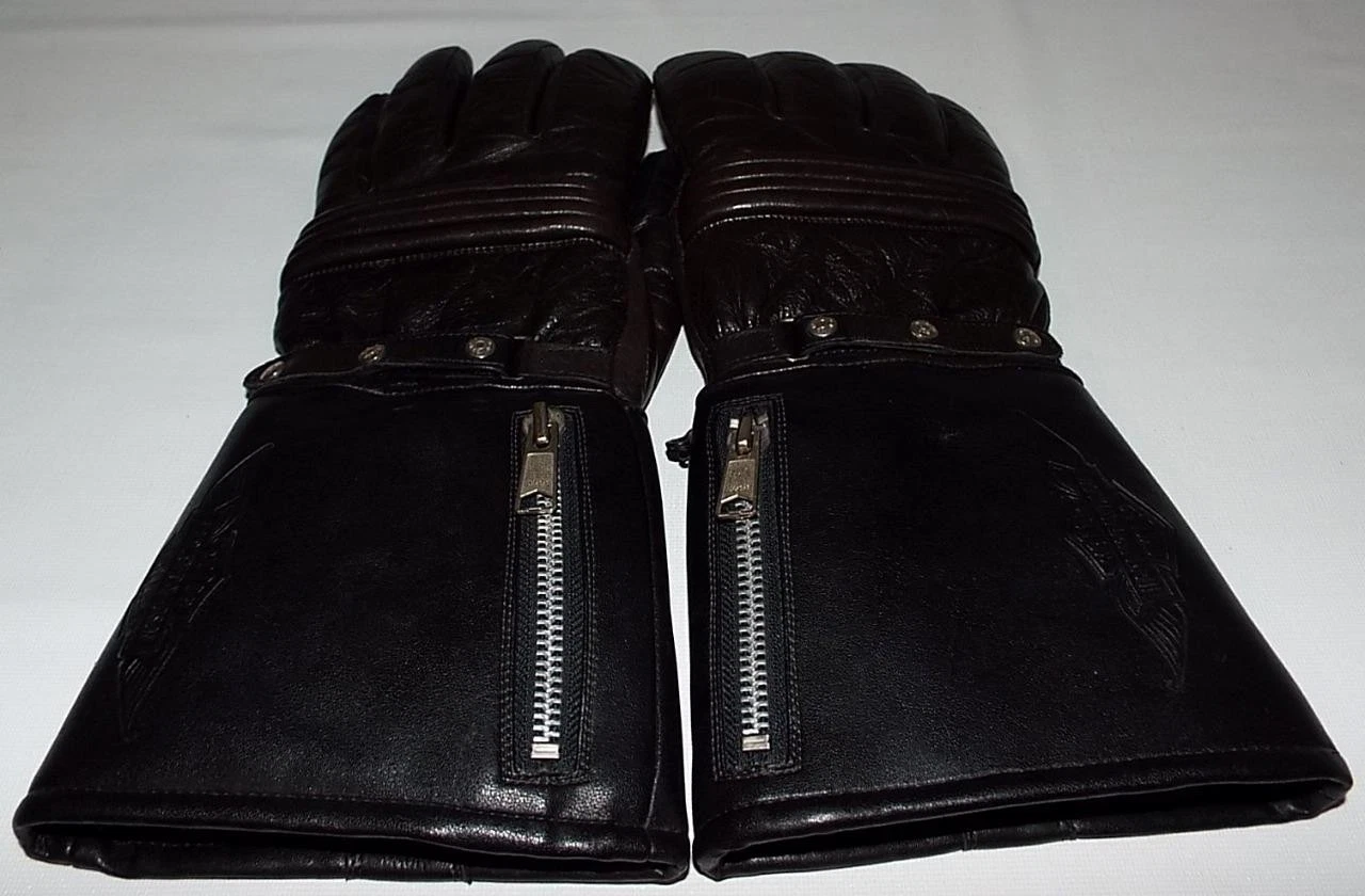 Men's Vintage Harley Davidson Gauntlet Leather Gloves Cold Weather Adjustable L