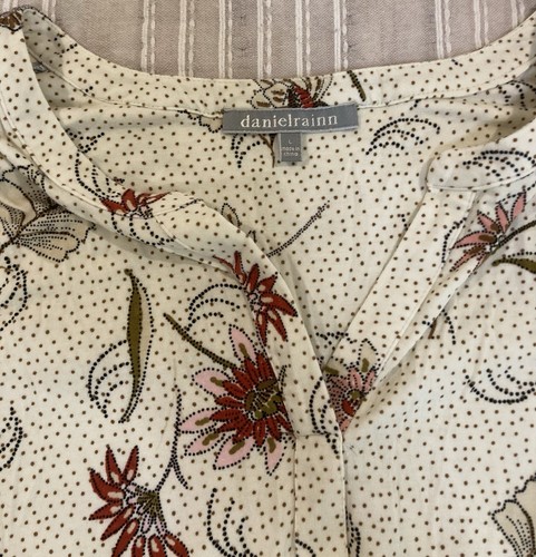 Daniel Rainn Women's Blouse Cream Floral Cap Sleeve Size Large - Picture 3 of 5