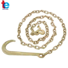5/16 x 10 FT G70 Tow Chain Assembly 15" J Hook J Grab Hook Welded Towing Wrecker