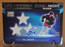 Cole Sillinger 2021-22 UD Credential 3rd Star of the Night Rookie #3SR6 Auto /99