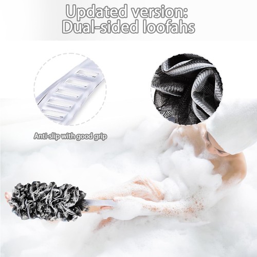 2pack Back Scrubber For Shower Dualsided Loofah On A Stick As Shower Brush Exfol - Picture 3 of 7