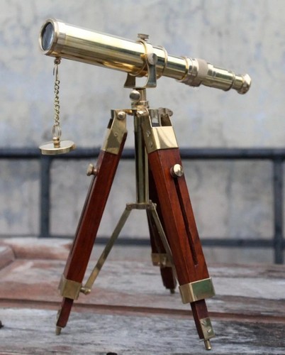 Telescope Solid Brass On Wooden Tripod Nautical Navy Ship Spyglass Scope - Picture 4 of 4