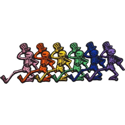 GRATEFUL DEAD Large Iron-On Patch: DANCING SKELETONS rainbow Official Merch gift