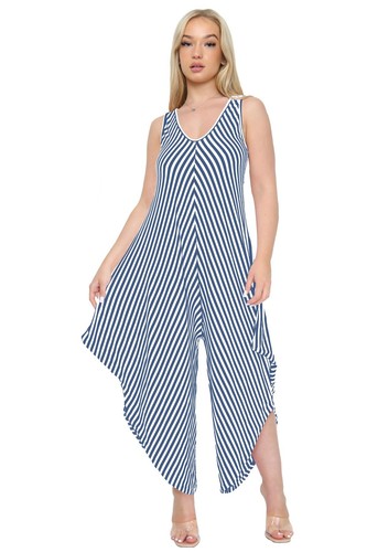 Womens Italian Double V Neck Stripe Hareem Jumpsuit Summer Festival Beach Dress! - Picture 11 of 62