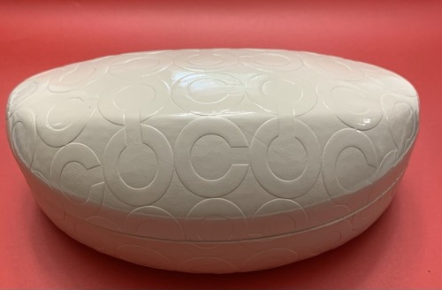 Coach weißes Clamshell Sonnenbrillenetui braun innen + Stoff C Logo - Bild 1 von 5