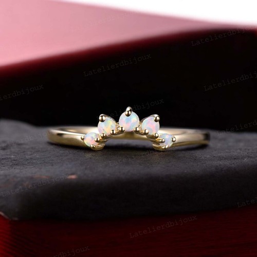 925 Sterling Silber 2mm Rundschliff Natur Feueropal Band Geschwungen Versprechen Band - Bild 5 von 5