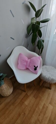 Handmade pillow Playboy imitation.Bow pillow with Playboy bunny embroidery,pink - Picture 6 of 17