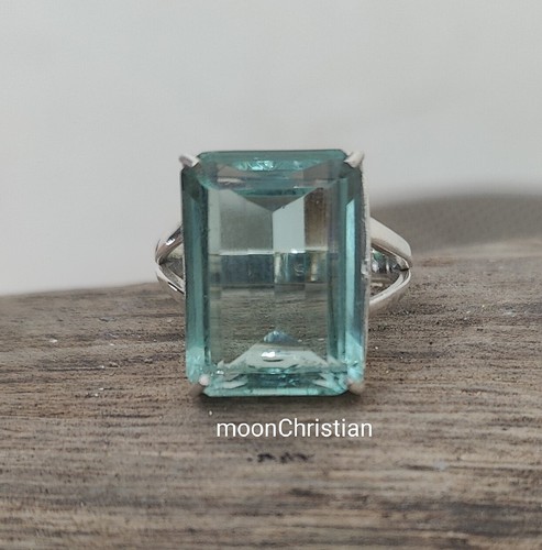 Aquamarine Ring 925 Sterling Silver Band & Statement Handmade ring All size-m-28 - Picture 11 of 12