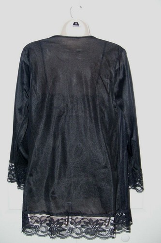 Women's Vintage Medium Sexy Black Negligee Jacket & Top Lace Trim New - Picture 5 of 12