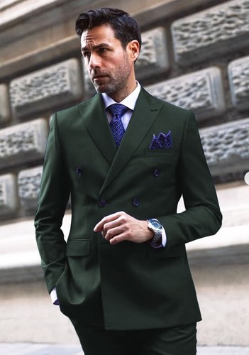 Men Suit Peak Lapel Double Breasted Wedding Groom Tuxedo Formal Business 2 Piece - Bild 7 von 21