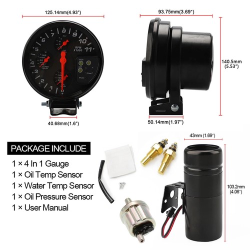 5" Car Racing RPM Tachometer Water Oil Temperature Gauge Oil Pressure Meter U4V8 - Picture 5 of 11