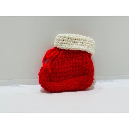 Handmade Crochet Knit Mini Red and White Bootie Stocking Size 5 X 5 Inches - Picture 2 of 3