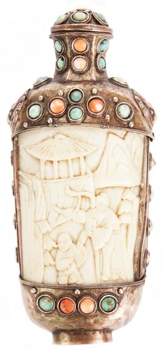 Large Antique Vintage Chinese Mongolian Snuff Bottle Coral Turquois China Old - Picture 2 of 12