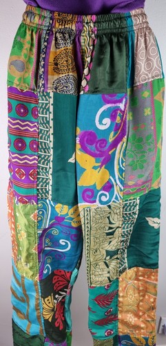 S-5XL leichte Seide Patchworkhose Hippie Boho Yoga Hose breites Festival HT20 - Bild 3 von 15