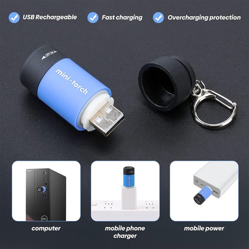 Mini Flashlight White Light Outdoor Lighting COB Keychain Rotary Switch USB LED - Picture 3 of 15