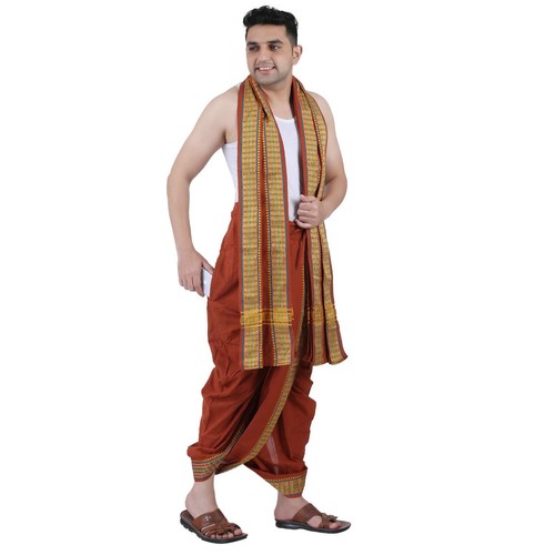 Mens Dhoti Towel Set with Pocket Free Size Panchakacham and Angavastram Sets - Picture 28 of 59