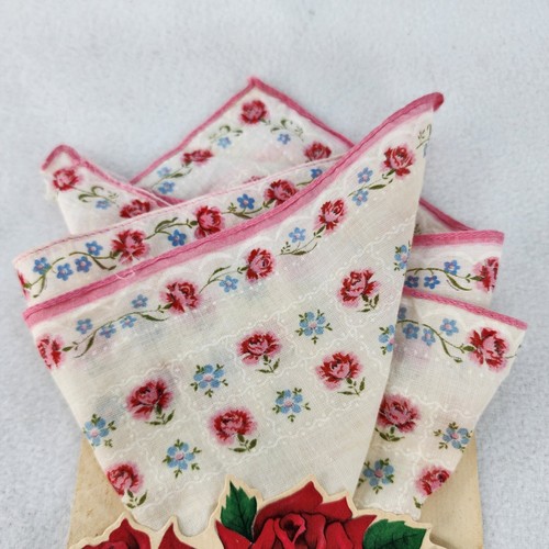 Vintage Handkerchief In 8x4 Paper Envelope 11.5"sq Red Roses Flawed 5 NP 91 A - Picture 3 of 15