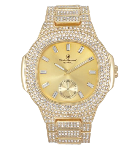 Charles Raymond Blinged Out Oblong Case Metal Mens Watch w/Matching Bracelet Set - Picture 38 of 78