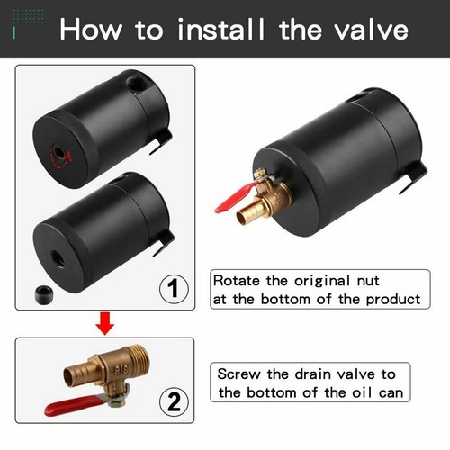 Compact Baffled Oil Catch Can Tank Tube Bottle w/Drain Valve Breather Filter - Afbeelding 5 van 12