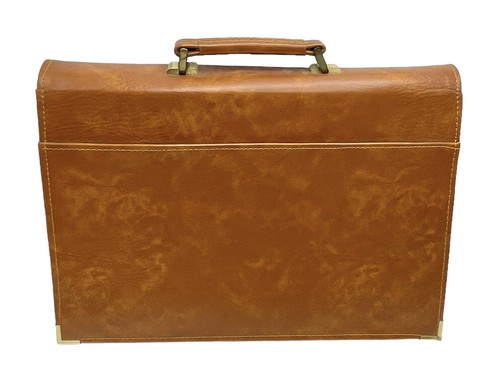 Men's Vintage Brown Leather Gold Briefcase Attache Handle locking/No Key - Picture 2 of 9