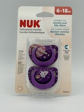2 Pack NUK Silicone Pacifiers 6-18 Months Purple Stars Breast Like Orthodontic