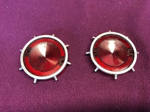 1962 CORVAIR SAE STDB 62 REAR LIGHTS TAIL LIGHTS SET2 CHEVY LENS GUIDE RED TRIM - Picture 1 of 6
