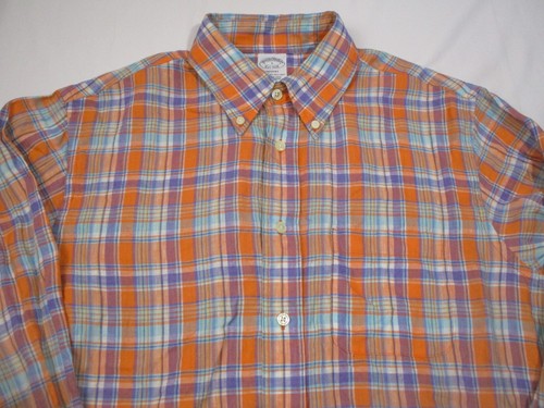 Brooks Brothers Mens LG Baird McNutt Irish Multi Plaid linen button down Regent - Picture 2 of 5