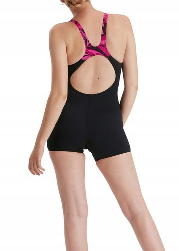 Traje de baño Speedo para mujer Hyper Boom empalme pierna traje de baño de una pieza negro y rosa 12/34 - Imagen 3 de 4