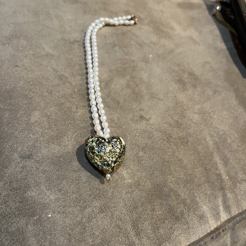 Handcrafted Dyadema Murano Venetian Glass Bronze Gold Foil Heart Necklace - Picture 6 of 6
