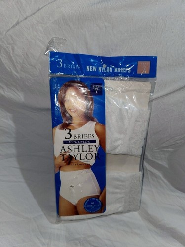 NEW Ashley Taylor sz 7 VTG TWO Panties Brief Satin Lace Top Nylon Side Tag White - Picture 3 of 23