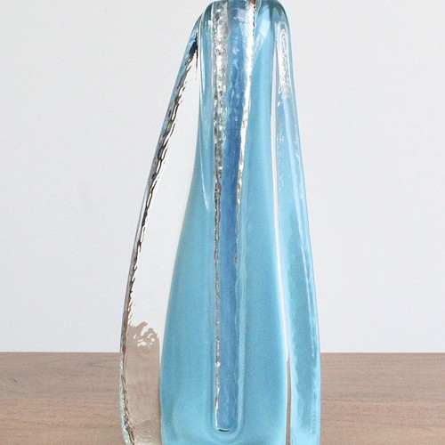 Vintage Jizerske Sklo Blue Art Glass Bud Vase Bohemian Czech Republic Modernist - Picture 4 of 8