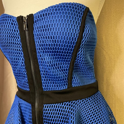 Symphony Dress Blue Black Womens Sz L Mesh Strapless Full Zip Stretch Cocktail - Picture 3 of 12