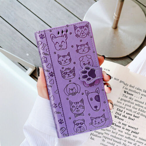 For Various Phone Cat Dog Leather Card Wallet Case Flip Stand Cute Cartoon Cover - Picture 11 of 13