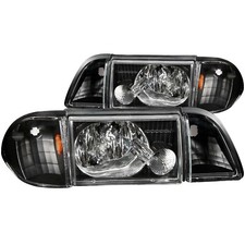 ANZO Crystal Headlights Black w/ Corner Lights 3pc For 1987-1993 Ford Mustang